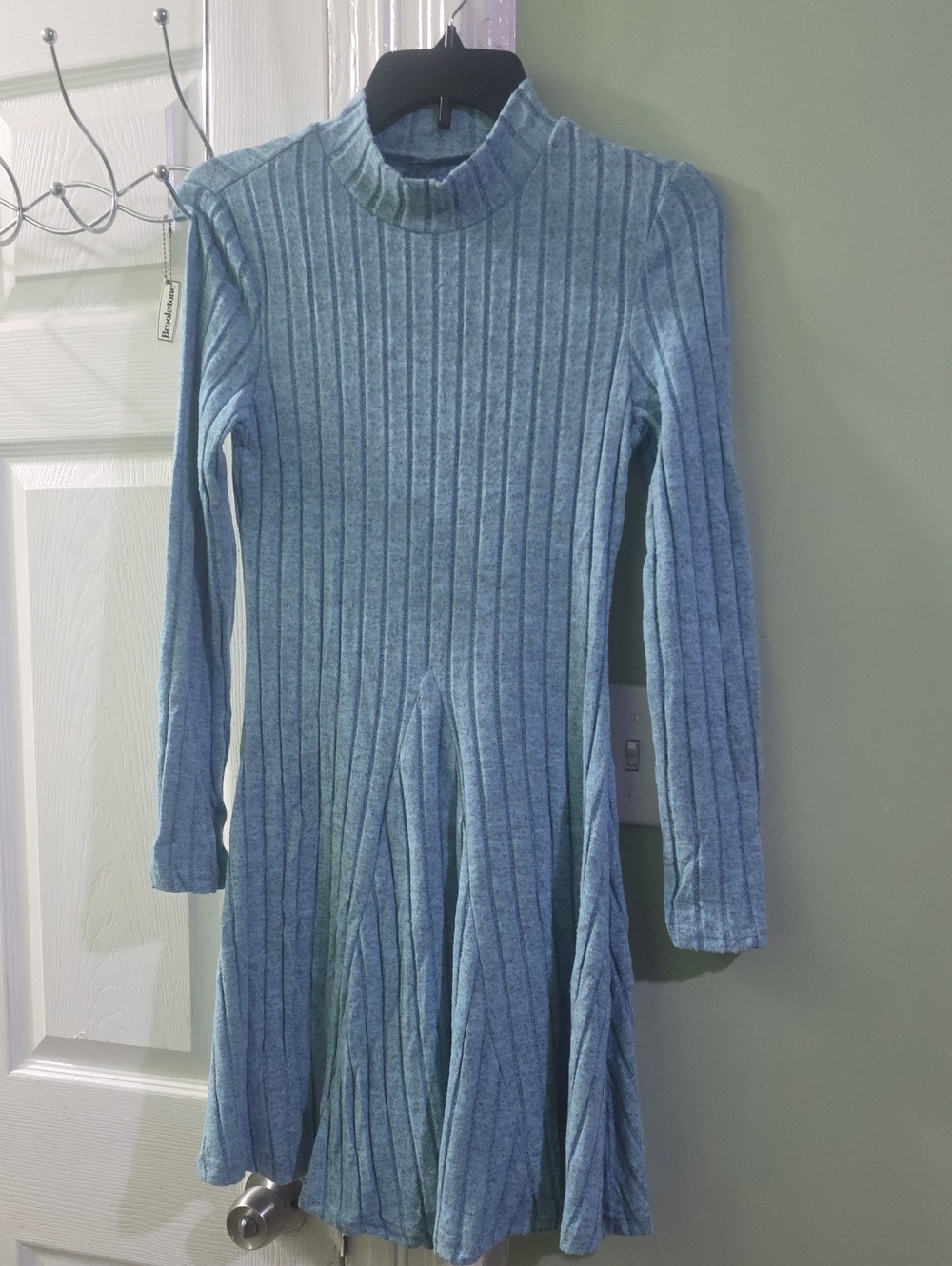 SHEIN Light Blue Ribbed Mock-Neck Swing Dress